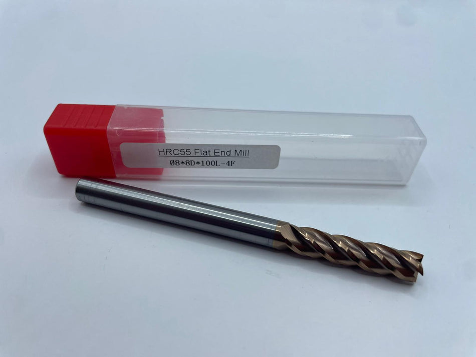 Solid Carbide End Mill, HRC55, 8mm, extra long